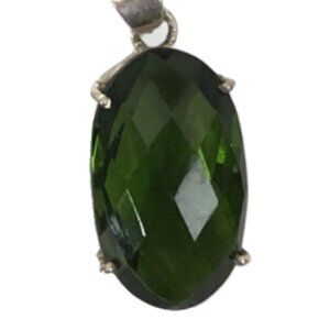 Dark Green Crystal Pendant Necklace | 1.5" Pendant | Vintage